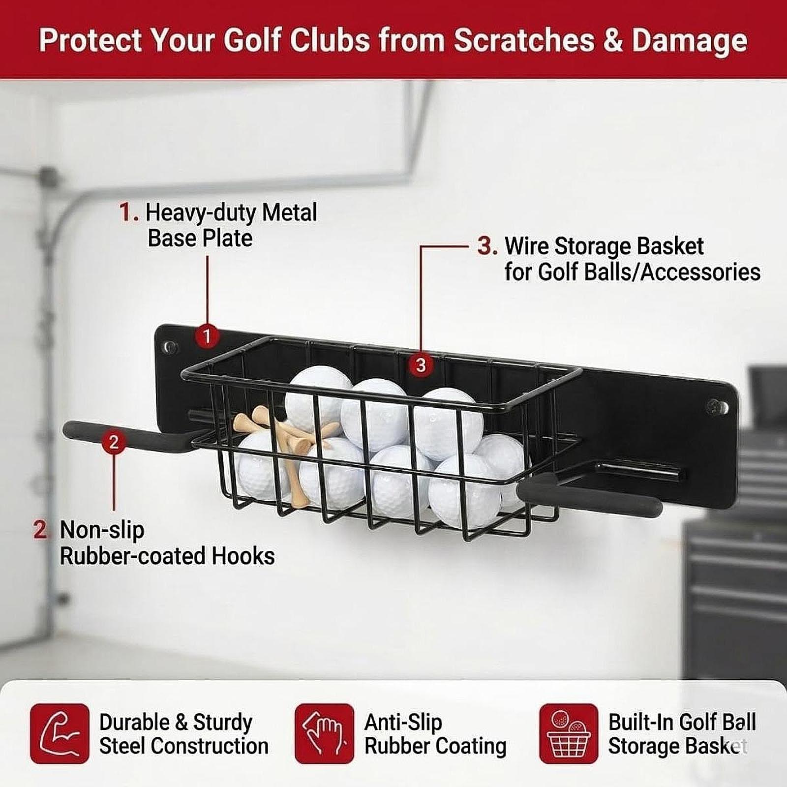 Golf Equipment Organizer For Garage - 공간 절약형 골프 장비 벽걸이형 메탈