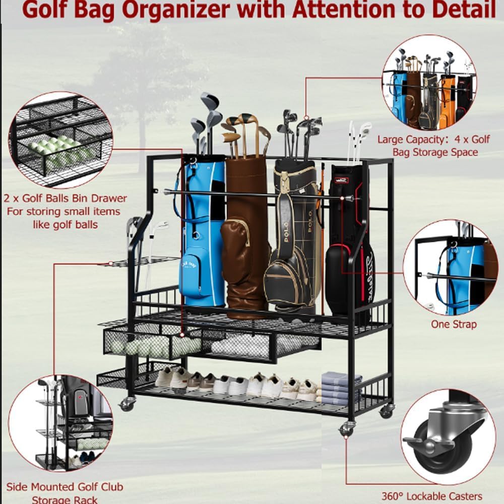 Golf Equipment Organizer For Garage - 골프백 보관용 차고 정리대(서랍 포함), 5개의
