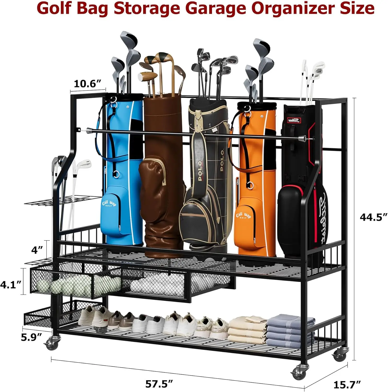 다기능 롤링 골프백 보관 선반(바퀴 포함) 금속 스포츠 - Golf Equipment Organizer For Garage 리뷰 및 가격