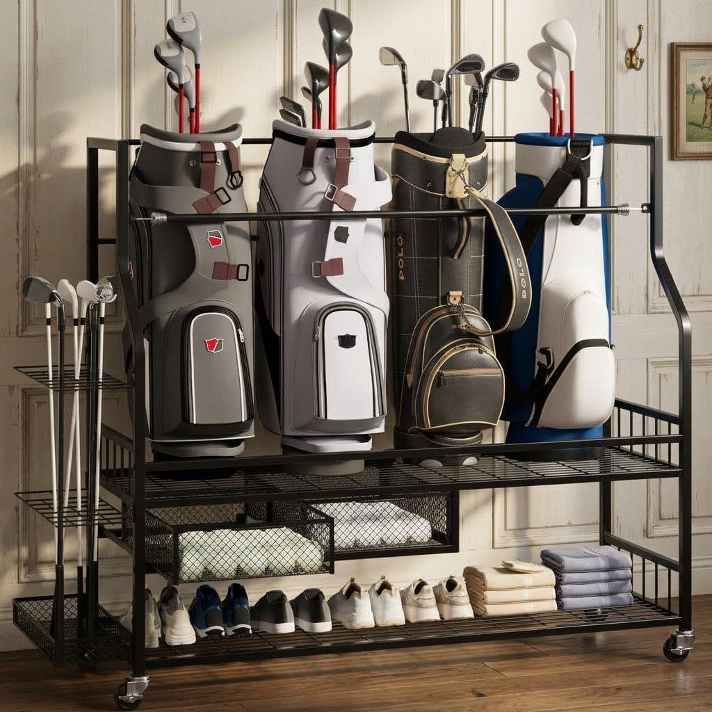 골프백 보관용 차고 정리대(서랍 포함), 5개의 가방  - Golf Equipment Organizer For Garage 리뷰 및 가격